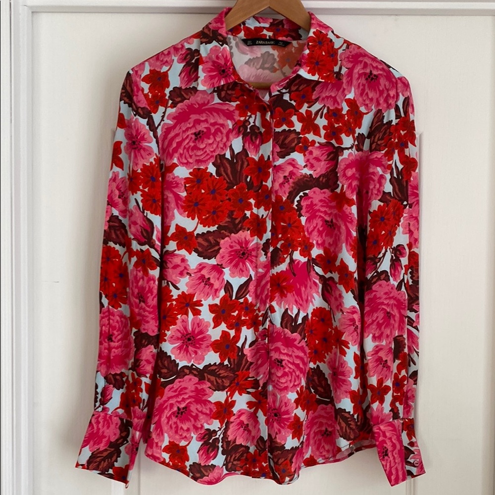 Zara Floral Red and Pink Women's Top